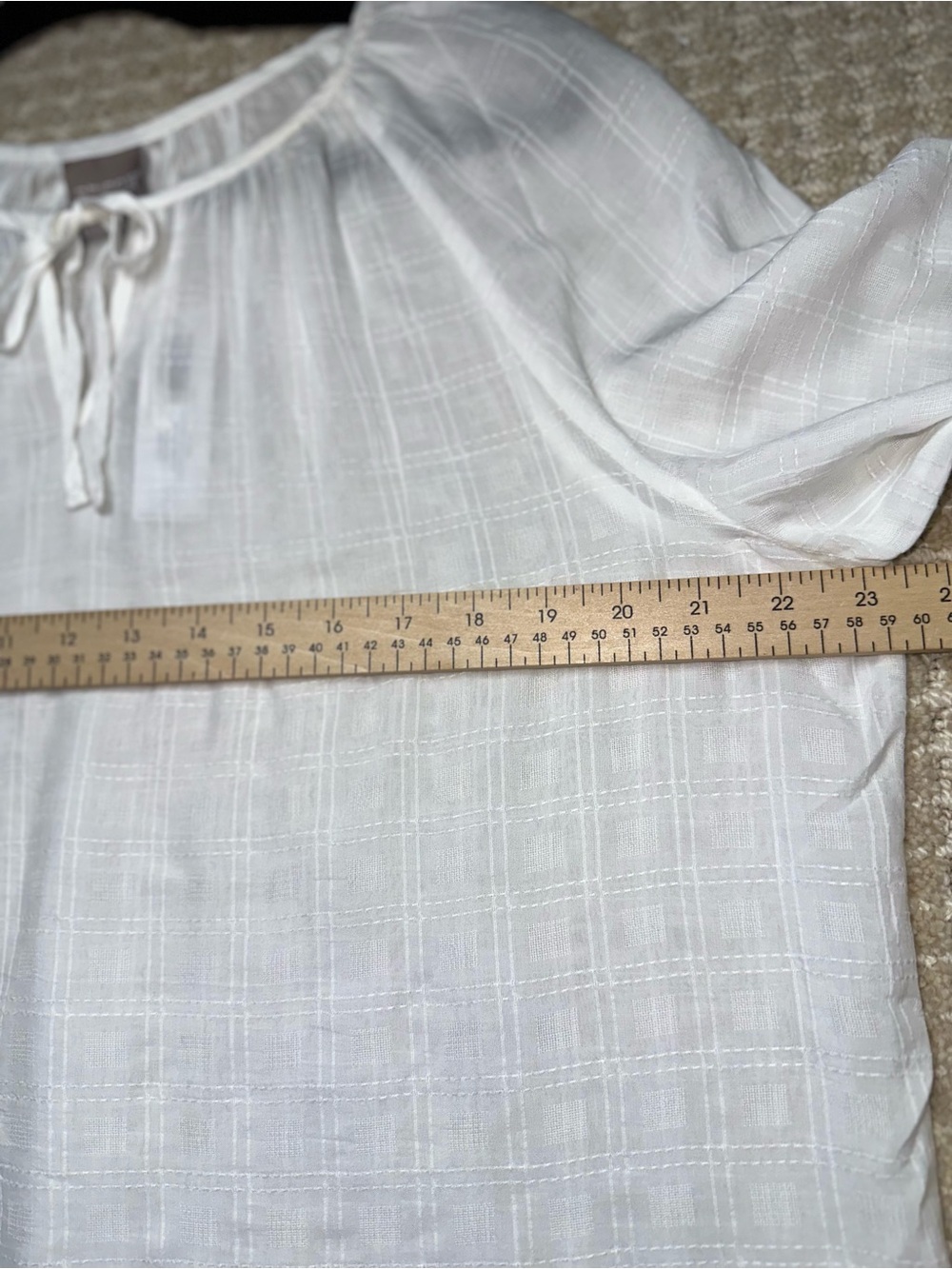Chico's White Tie-Neck Peasant Blouse with Crochet Sleeves - Picture 7 of 9